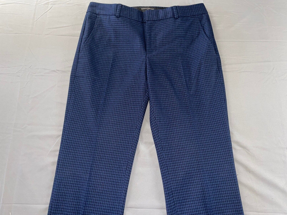 Banana Republic Ryan Fit Washable Dress Pants, Trousers. Cobalt Blue Check, 4.